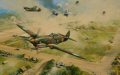  P-40s of the AVG Flying Tigers 3rd Pursuit Squadron - Hell's Angels - surprise the enemy with a deadly strafing attack on a Japanese forward air-base in China, summer 1942. With their Allison engines screaming at full throttle, AVG Aces Tommy Ha......