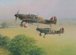  You can almost hear the roar of their mighty Merlin engines and feel the prop-wash in this salute to the Hawker Hurricane.  This classic portrayal of this much-loved fighter depicts a pair of Mk.I Hurricanes from No.32 Sqn leading the scramble away ......